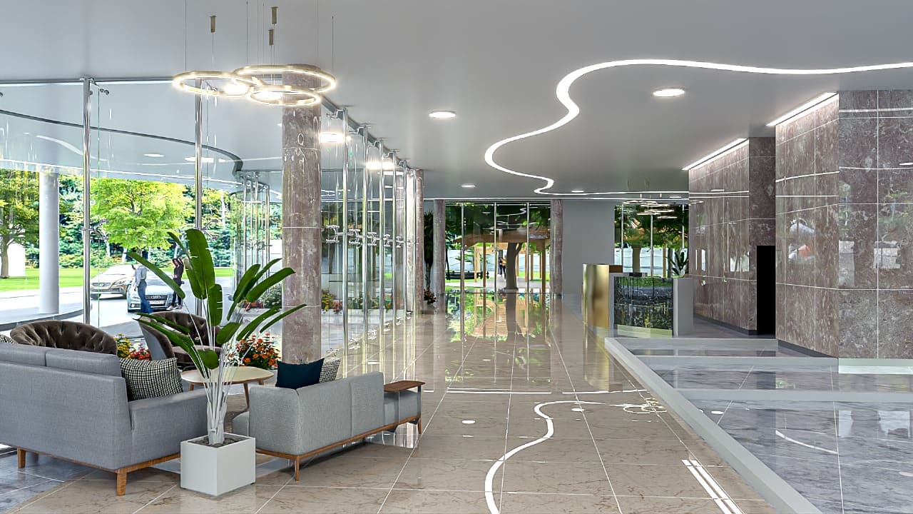 Lobby de Premier Yacht con iluminación en curva sobre cielorraso